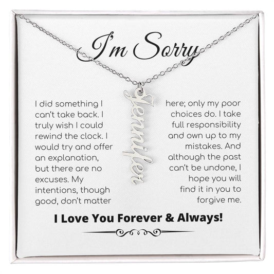 Regalo de disculpa para ella: asumo toda la responsabilidad: collar con nombre vertical personalizado