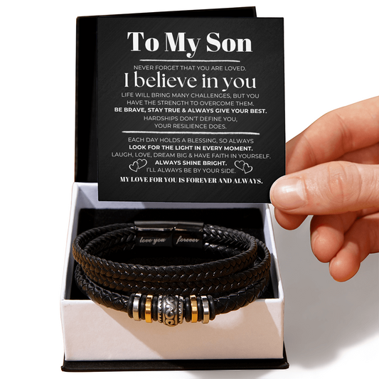 To My Son - I Believe In You - Men's "Love You Forever" Bracelet