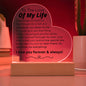 Para el amor de mi vida: lo especial que eres para mí: placa acrílica con forma de corazón