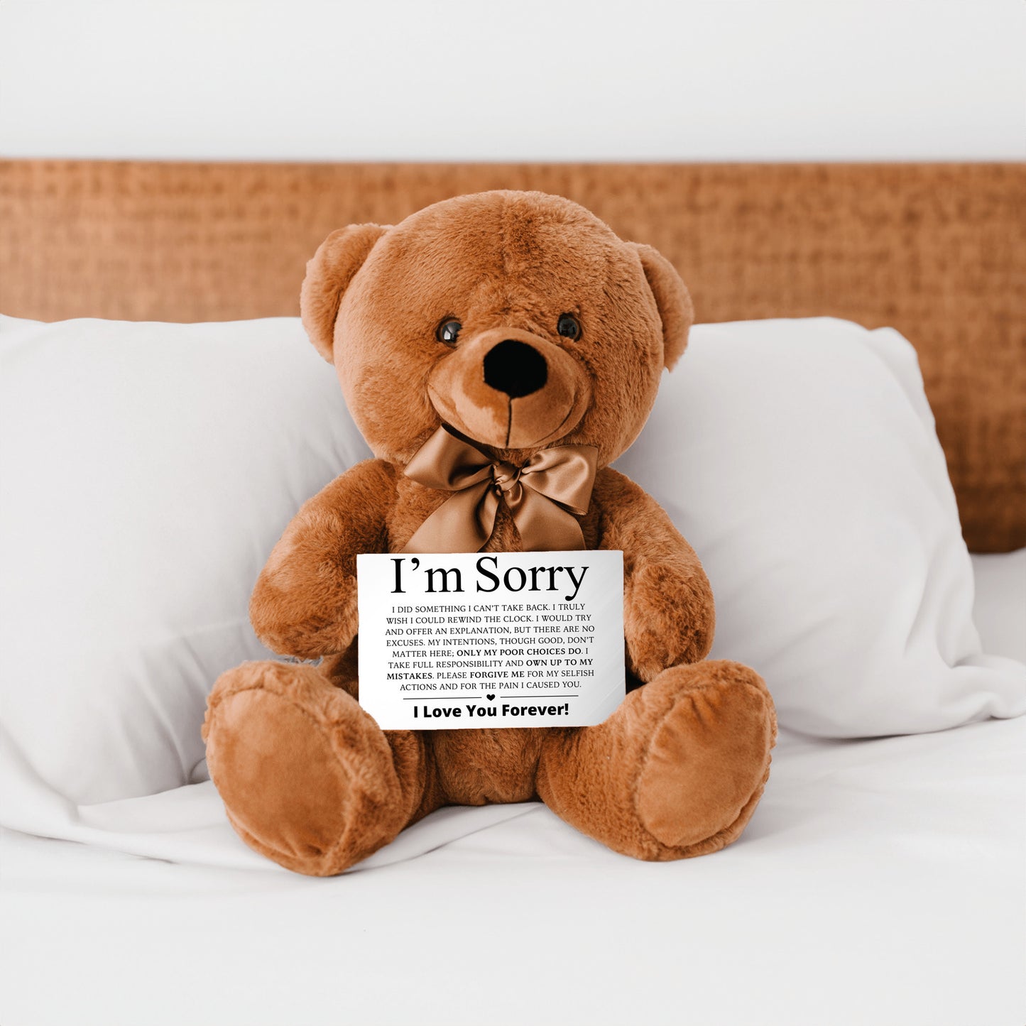 Apology Gift For Her - Teddy Bear with Canvas Message Card (Ships to the USA Only)