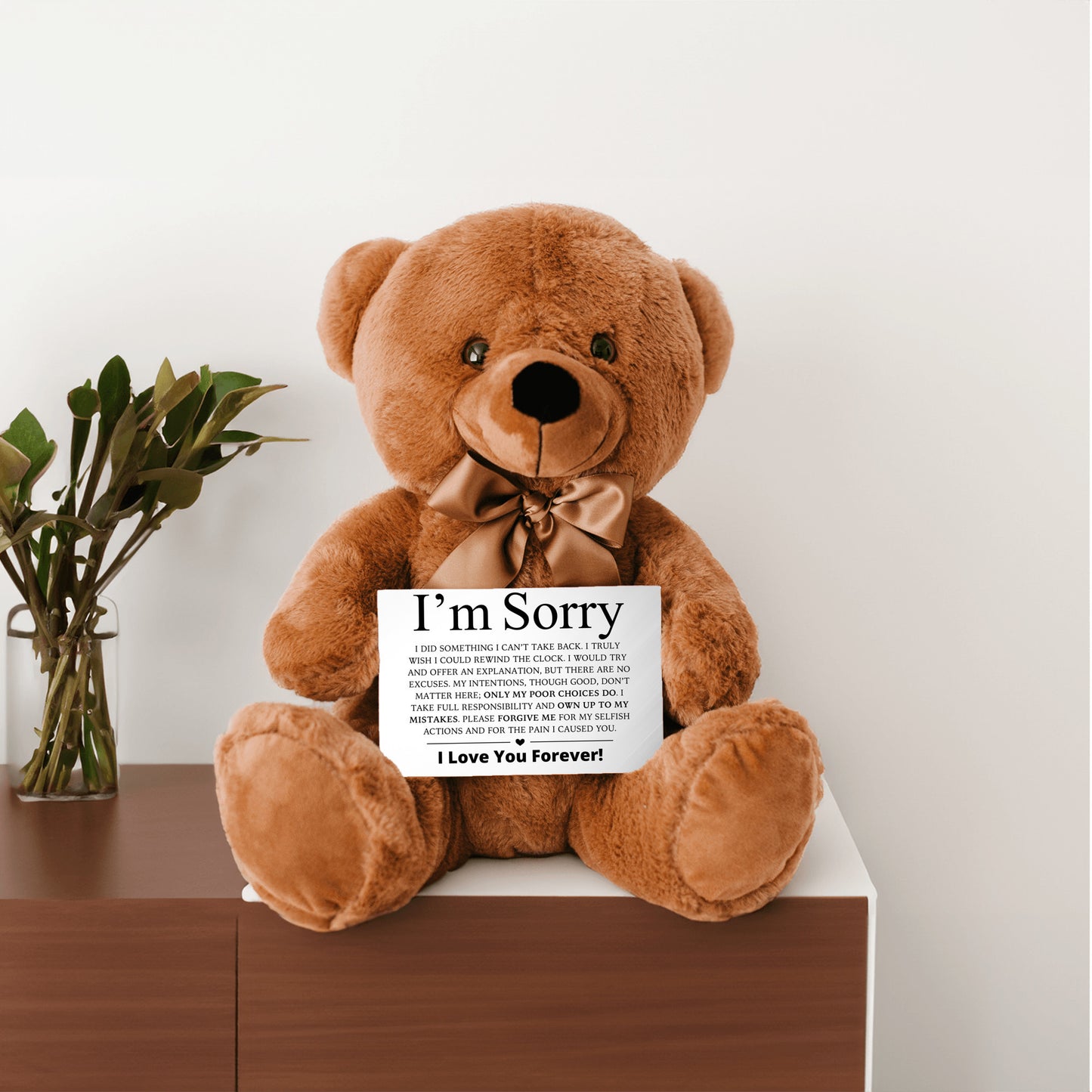 Apology Gift For Her - Teddy Bear with Canvas Message Card (Ships to the USA Only)