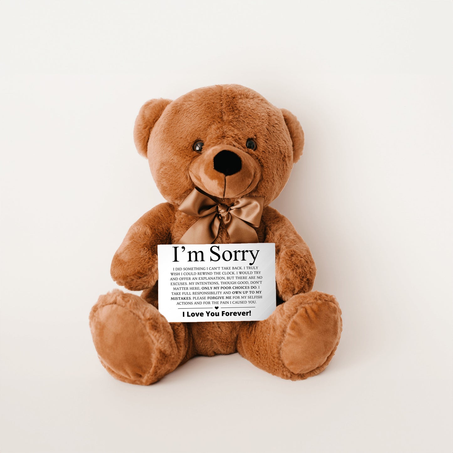 Apology Gift For Her - Teddy Bear with Canvas Message Card (Ships to the USA Only)