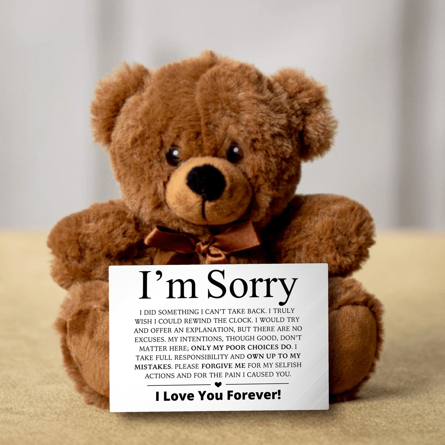 Apology Gift For Her - Teddy Bear with Canvas Message Card (Ships to the USA Only)