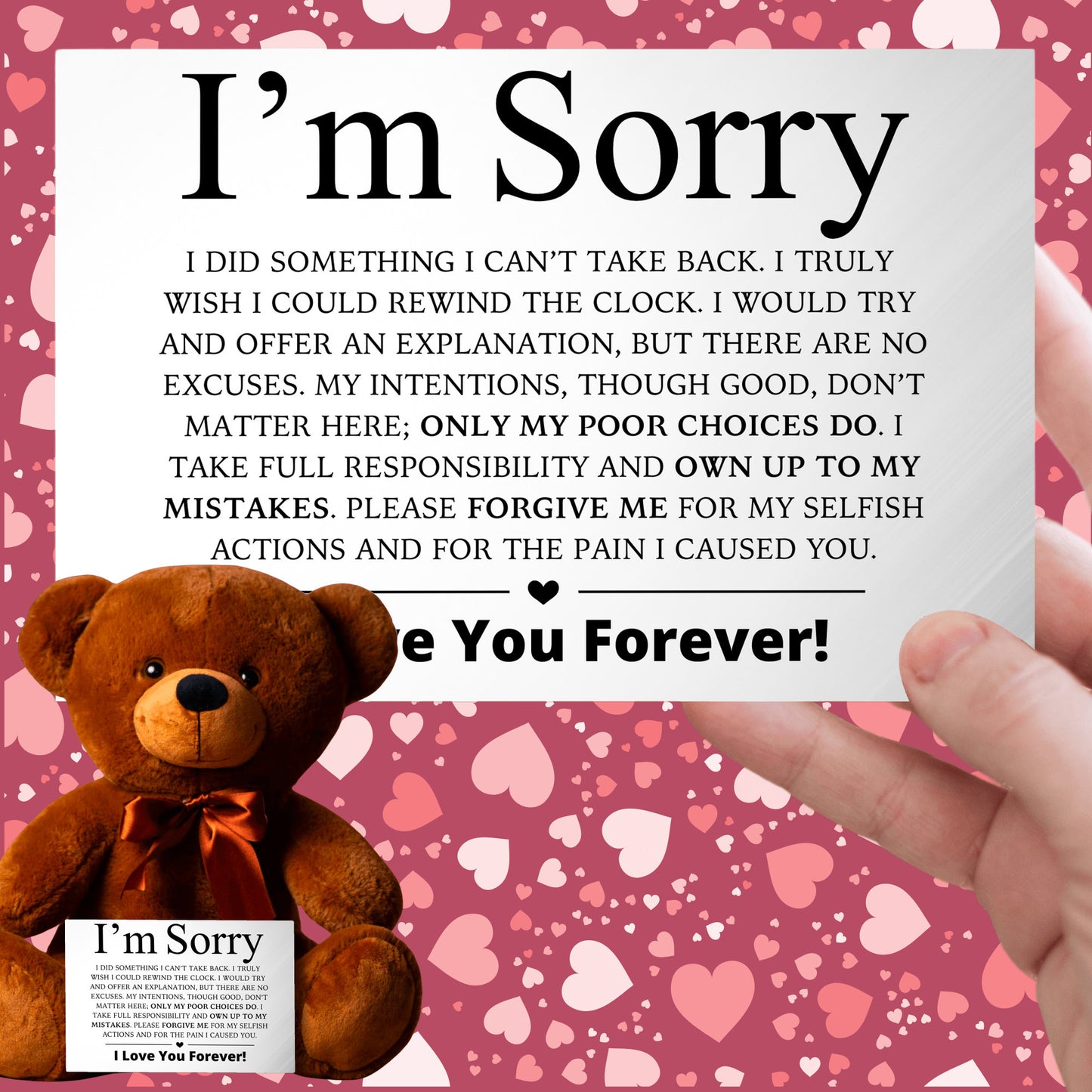 Apology Gift For Her - Teddy Bear with Canvas Message Card (Ships to the USA Only)