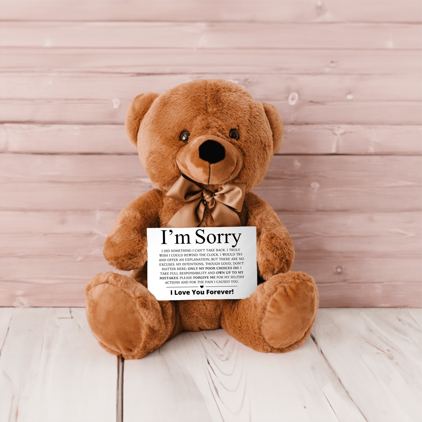 Apology Gift For Her - Teddy Bear with Canvas Message Card (Ships to the USA Only)