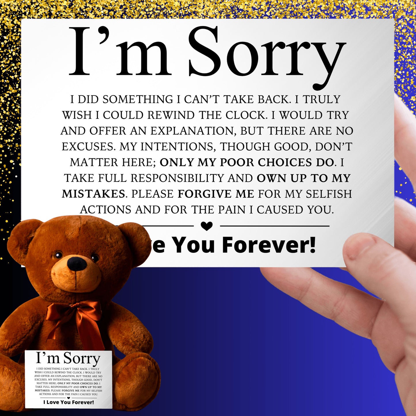 Apology Gift For Her - Teddy Bear with Canvas Message Card (Ships to the USA Only)