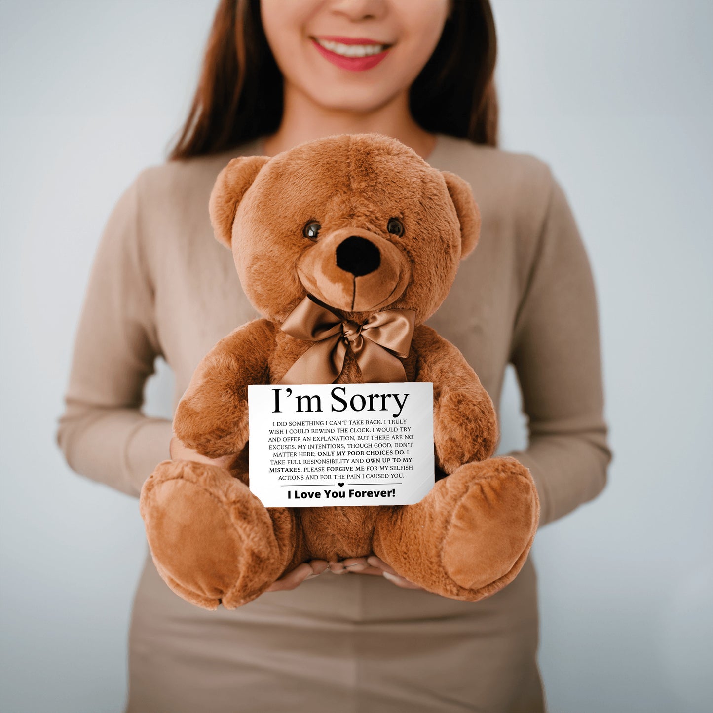 Apology Gift For Her - Teddy Bear with Canvas Message Card (Ships to the USA Only)
