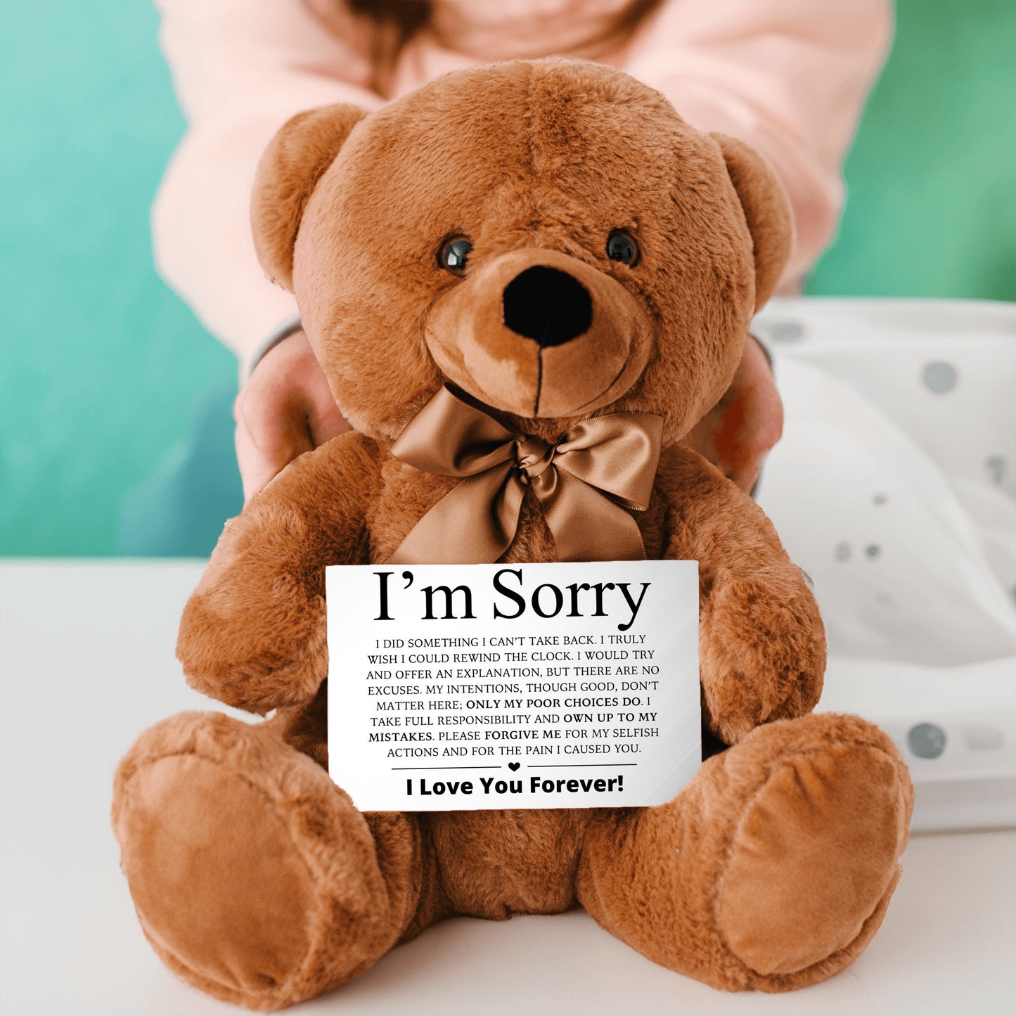 Apology Gift For Her - Teddy Bear with Canvas Message Card (Ships to the USA Only)