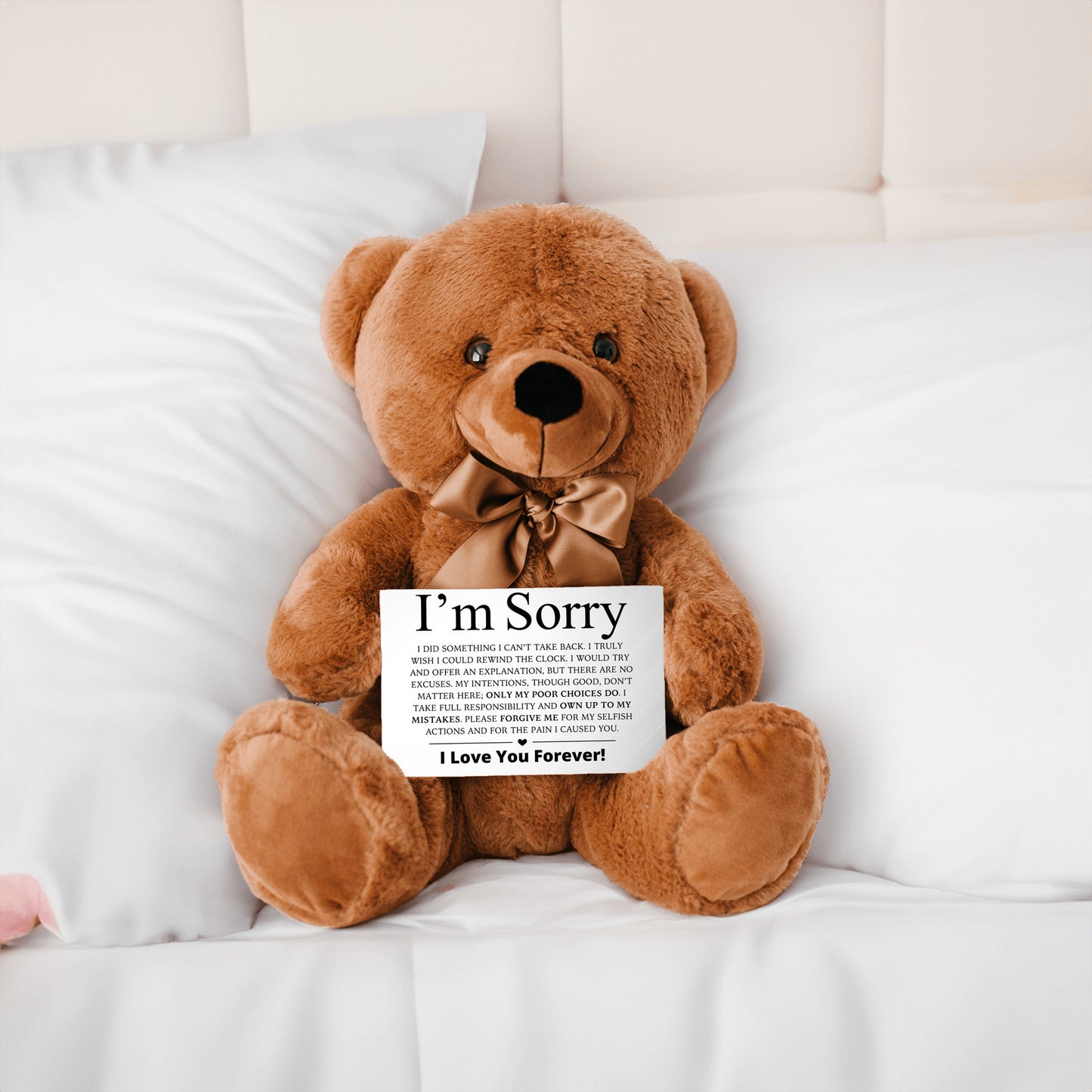 Apology Gift For Her - Teddy Bear with Canvas Message Card (Ships to the USA Only)