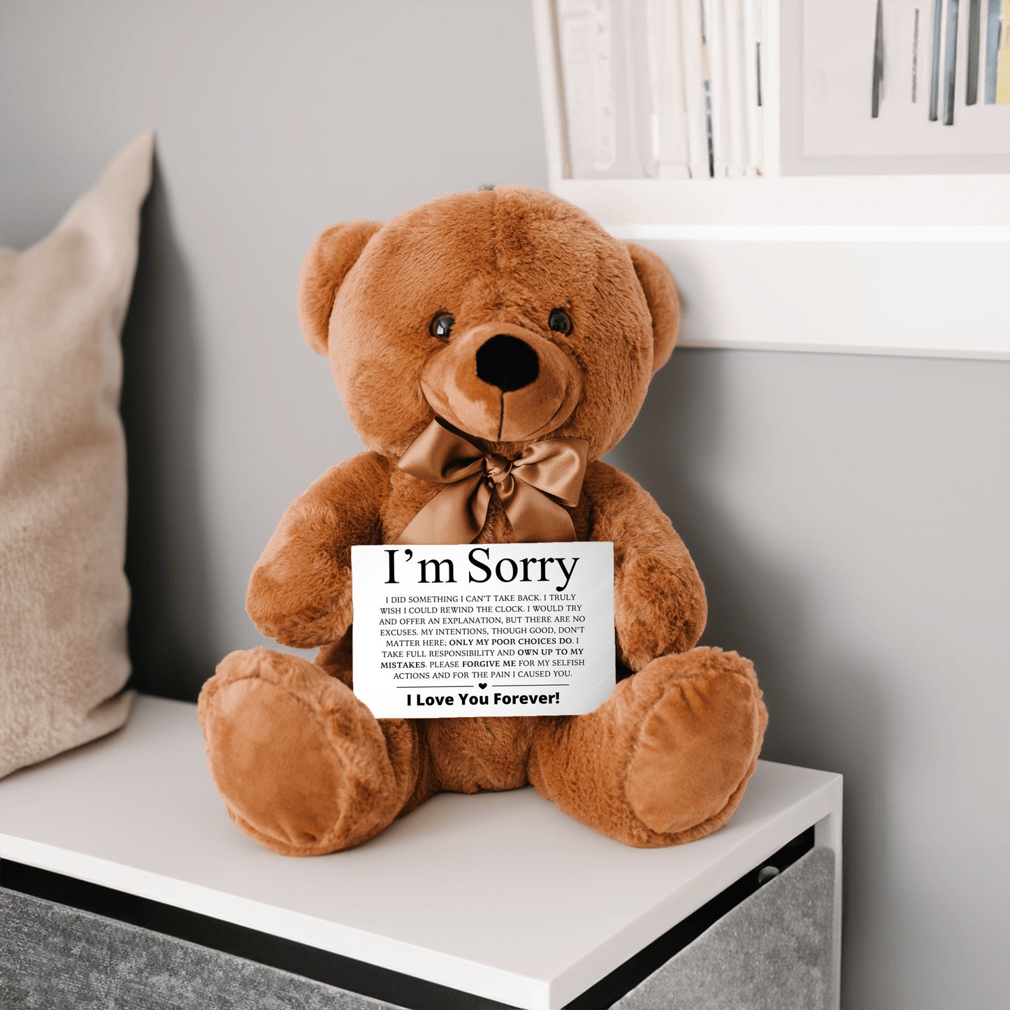 Apology Gift For Her - Teddy Bear with Canvas Message Card (Ships to the USA Only)