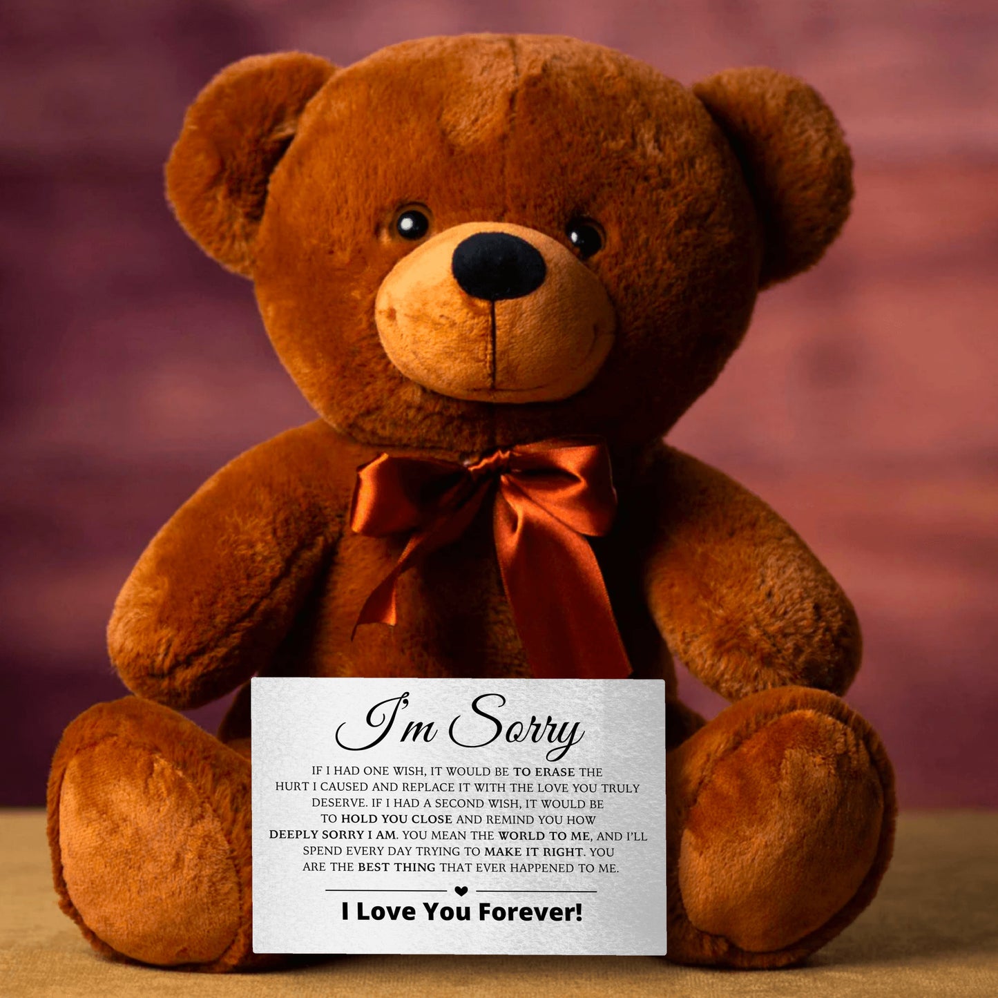 Apology Gift For Her - Teddy Bear with Canvas Message Card
