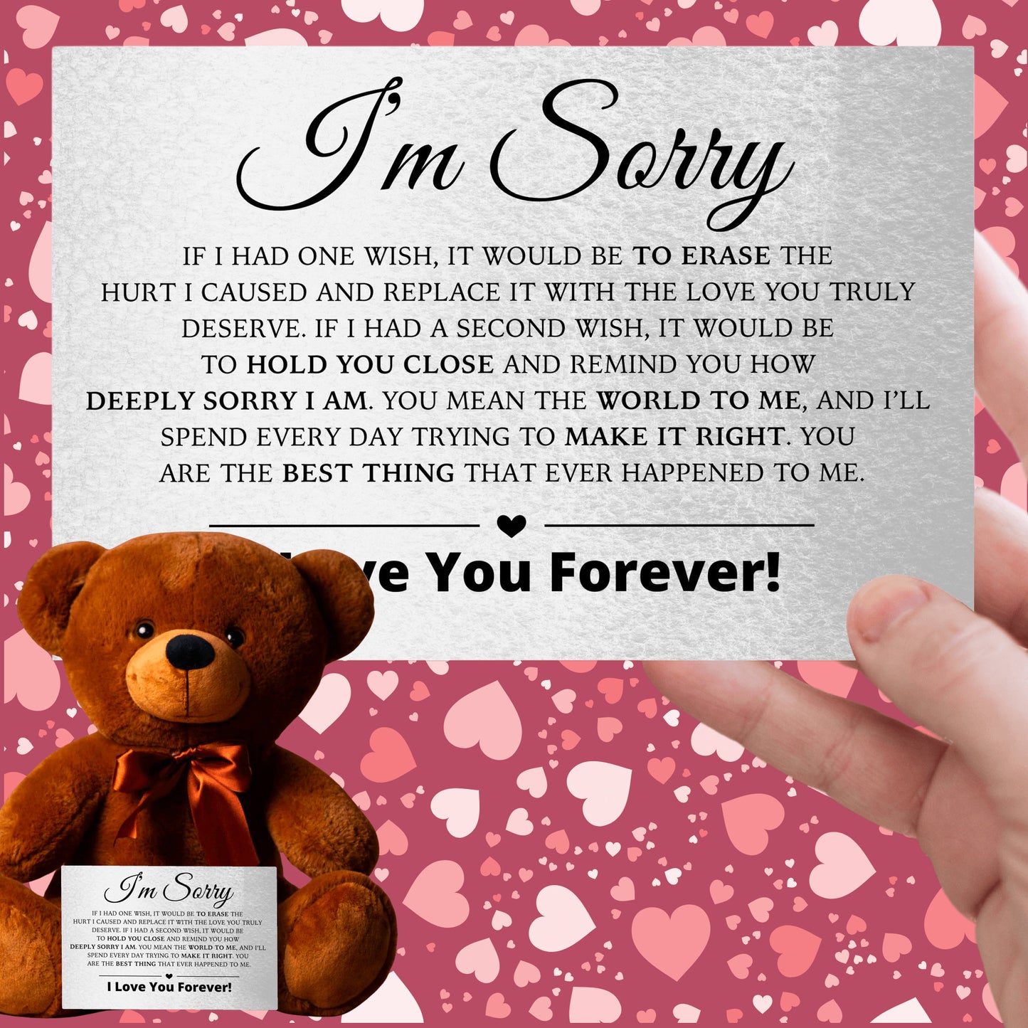 Apology Gift For Her - Teddy Bear with Canvas Message Card