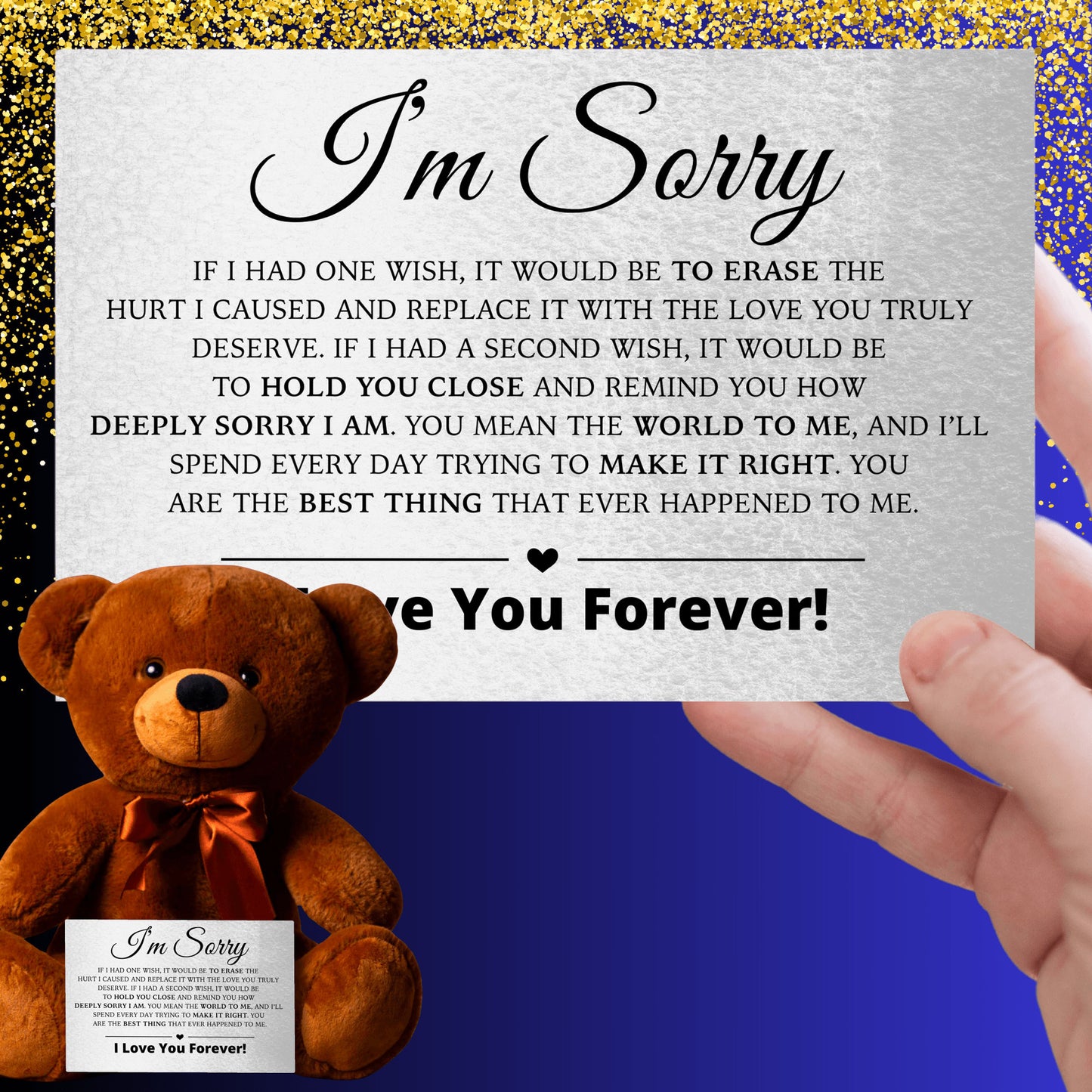 Apology Gift For Her - Teddy Bear with Canvas Message Card