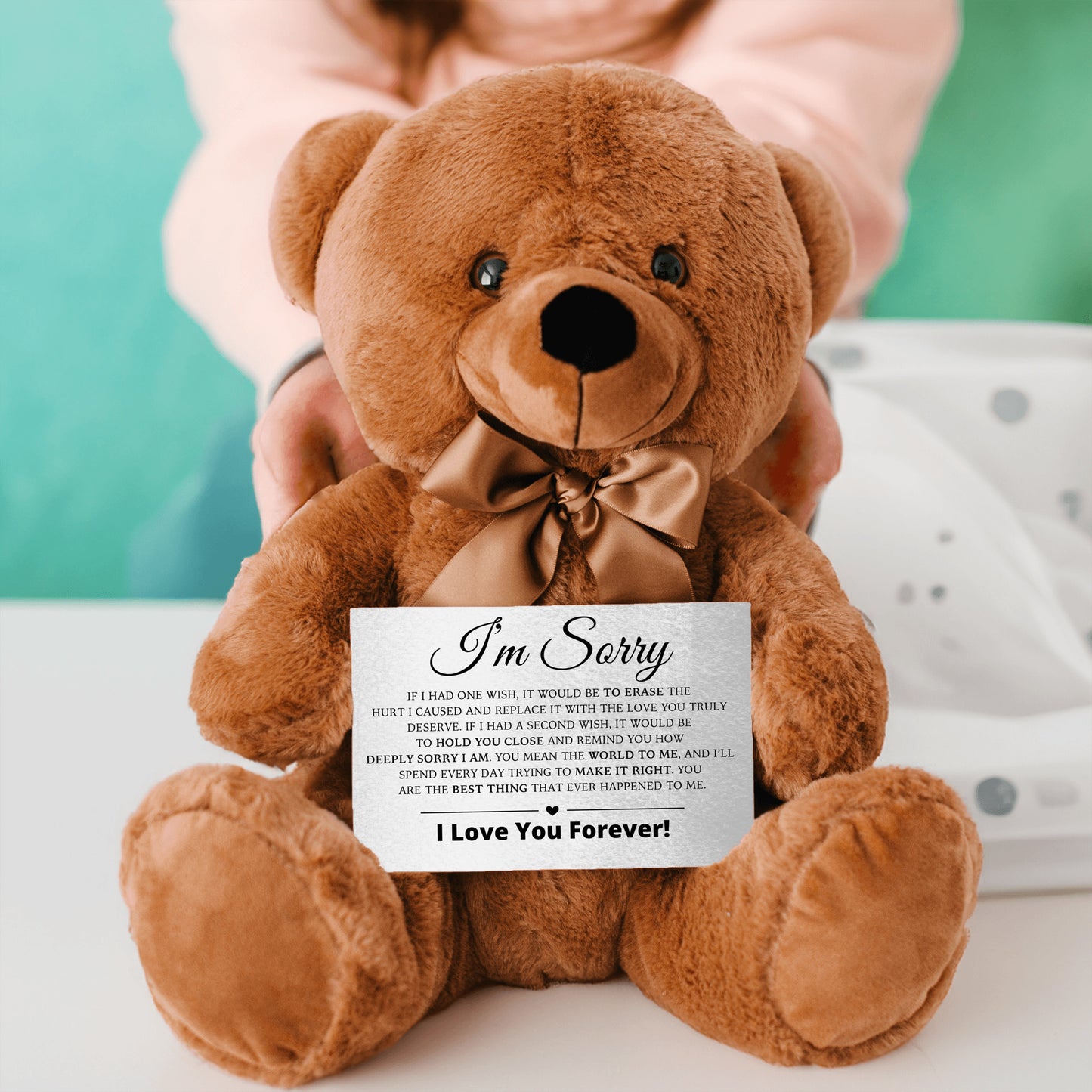Apology Gift For Her - Teddy Bear with Canvas Message Card