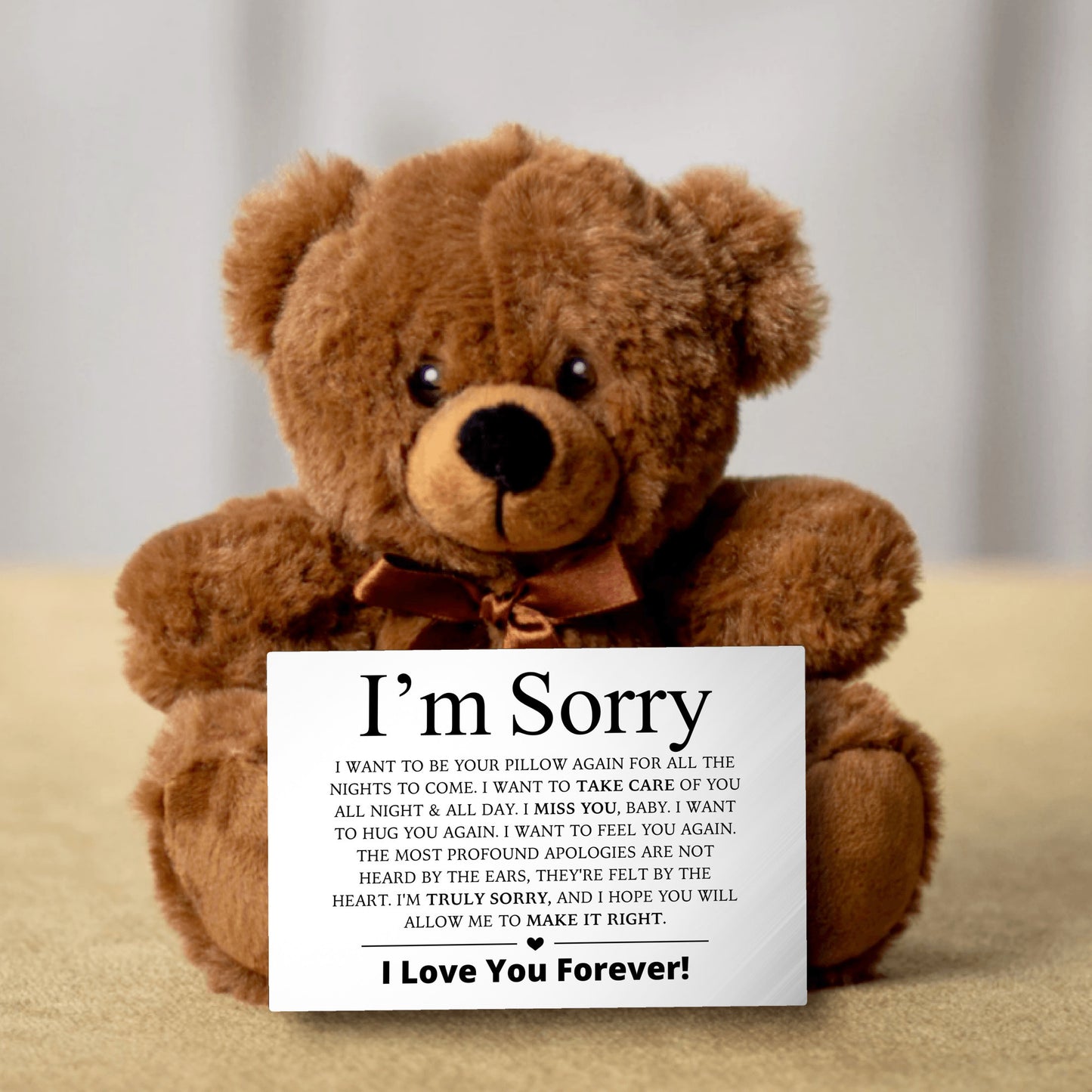 Apology Gift For Her - I Want To Feel You Again - Teddy Bear with Canvas Message Card