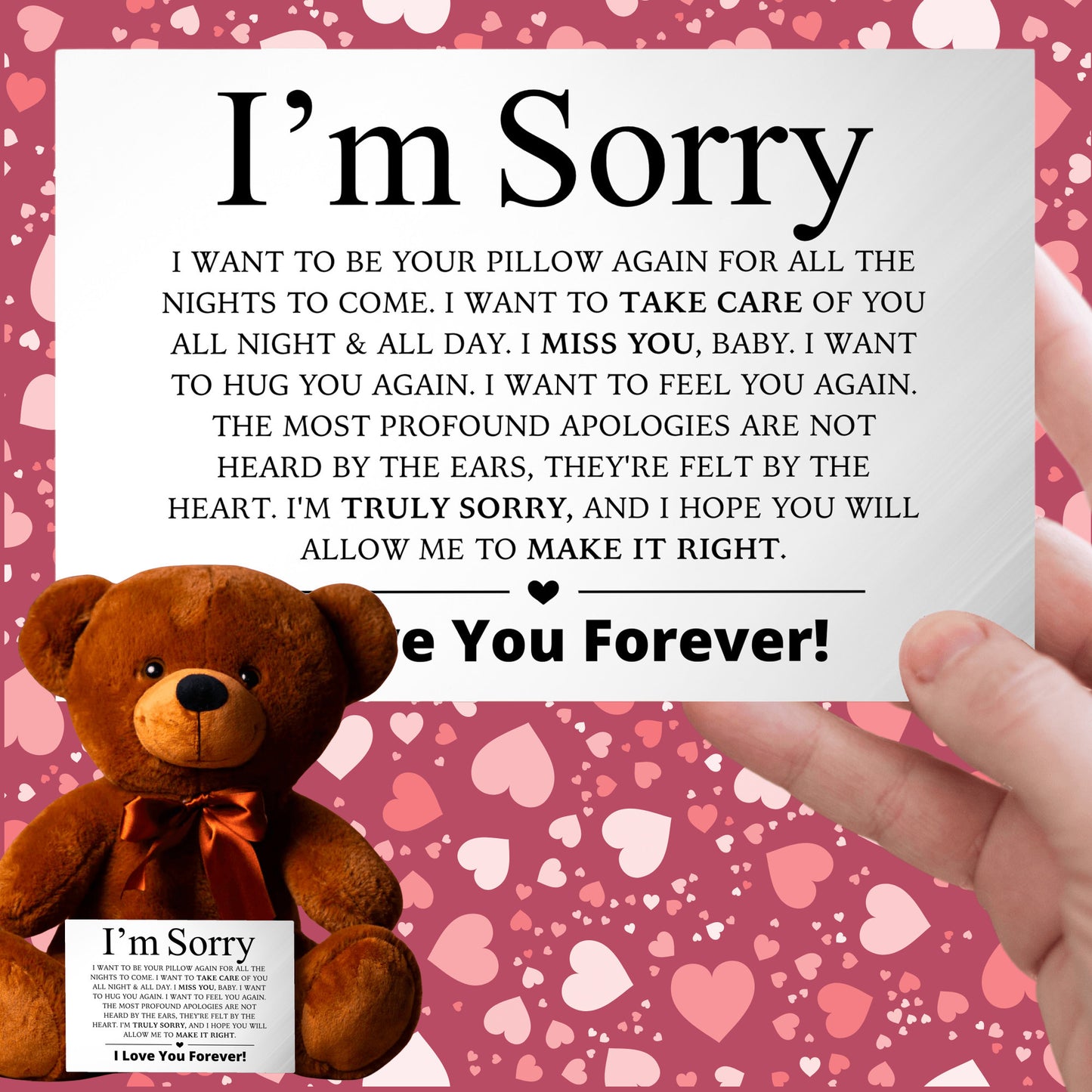 Apology Gift For Her - I Want To Feel You Again - Teddy Bear with Canvas Message Card