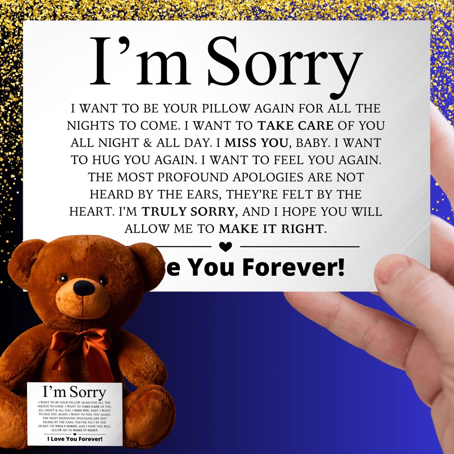 Apology Gift For Her - I Want To Feel You Again - Teddy Bear with Canvas Message Card