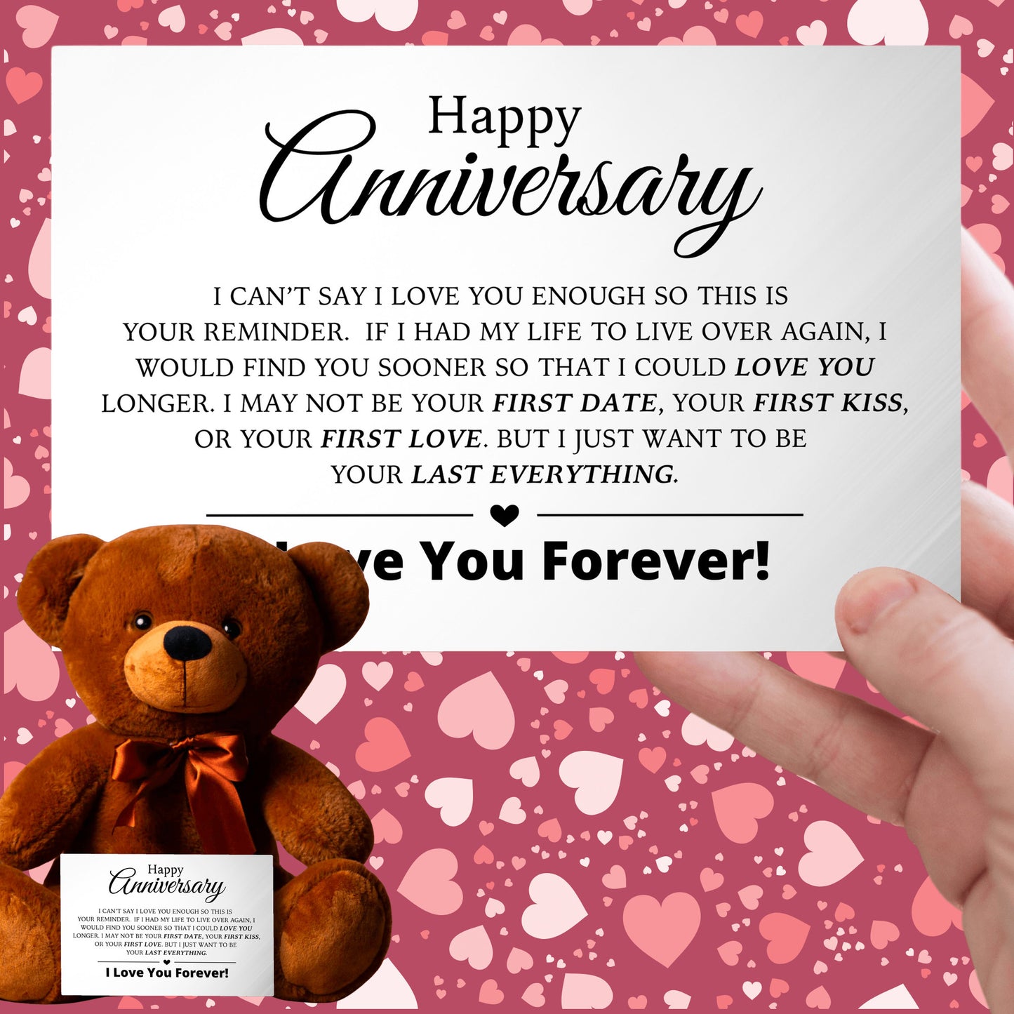 Anniversary Gift For Her - Teddy Bear with Canvas Message Card