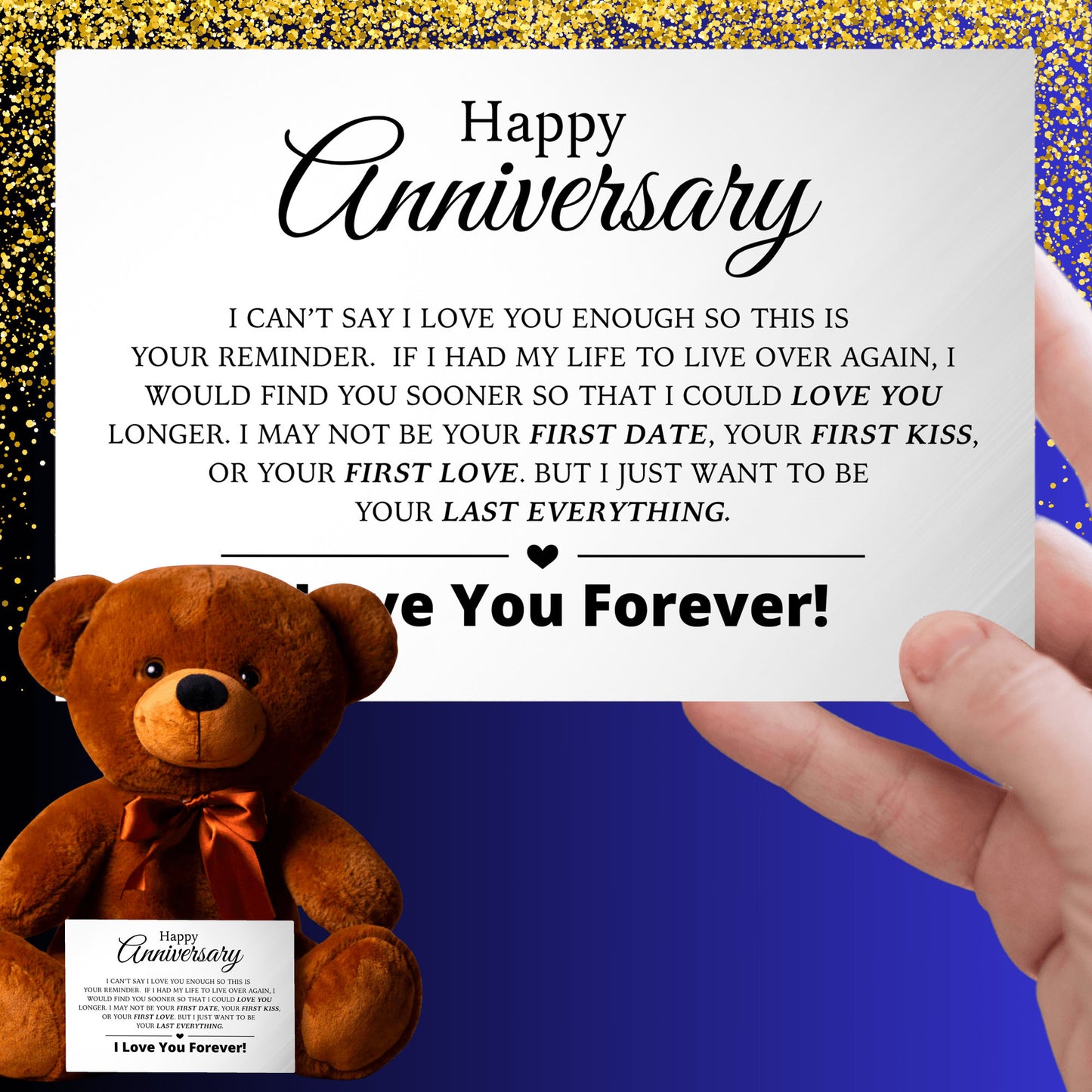 Anniversary Gift For Her - Teddy Bear with Canvas Message Card