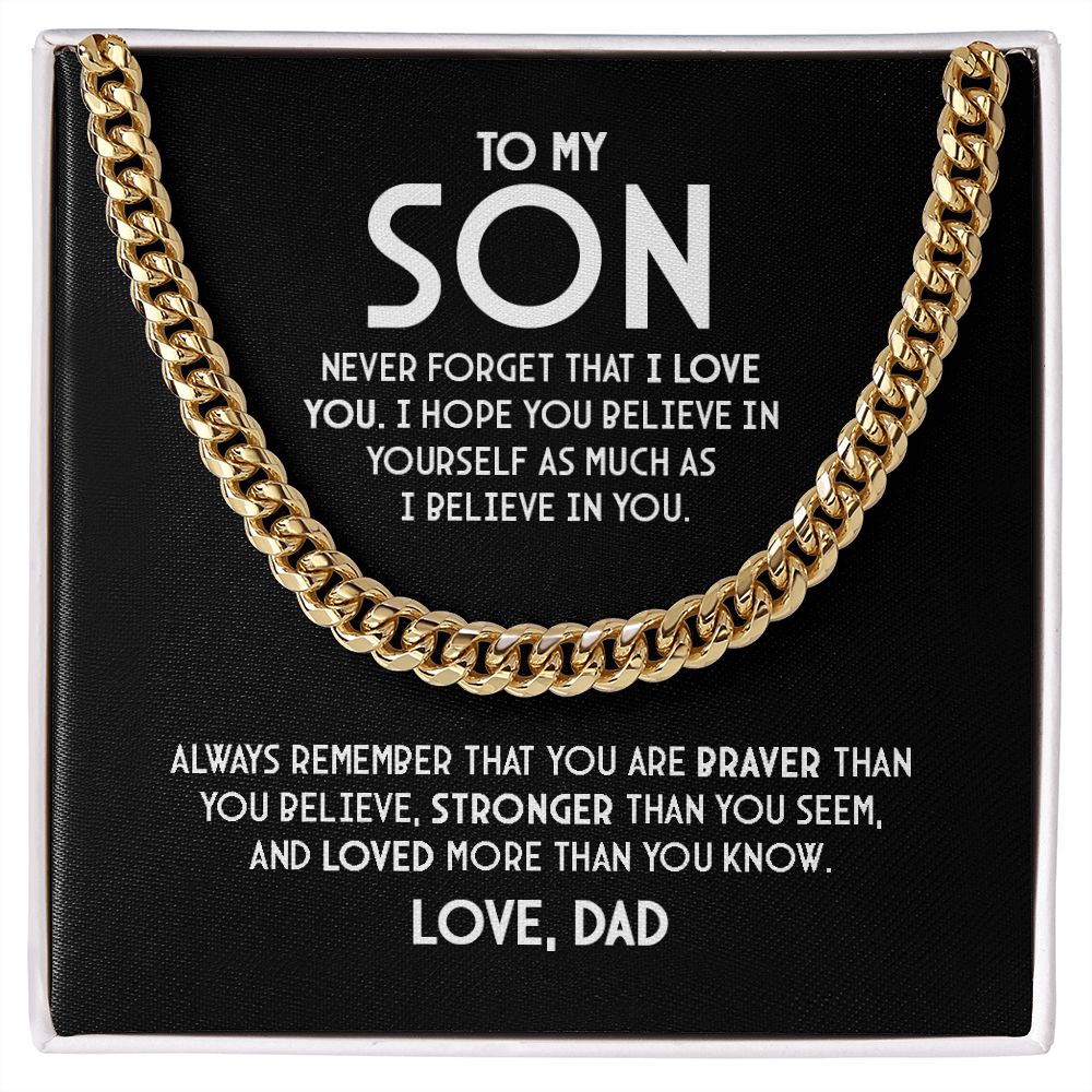 Para mi hijo - Nunca olvides que te amo - Collar de cadena de eslabones cubanos