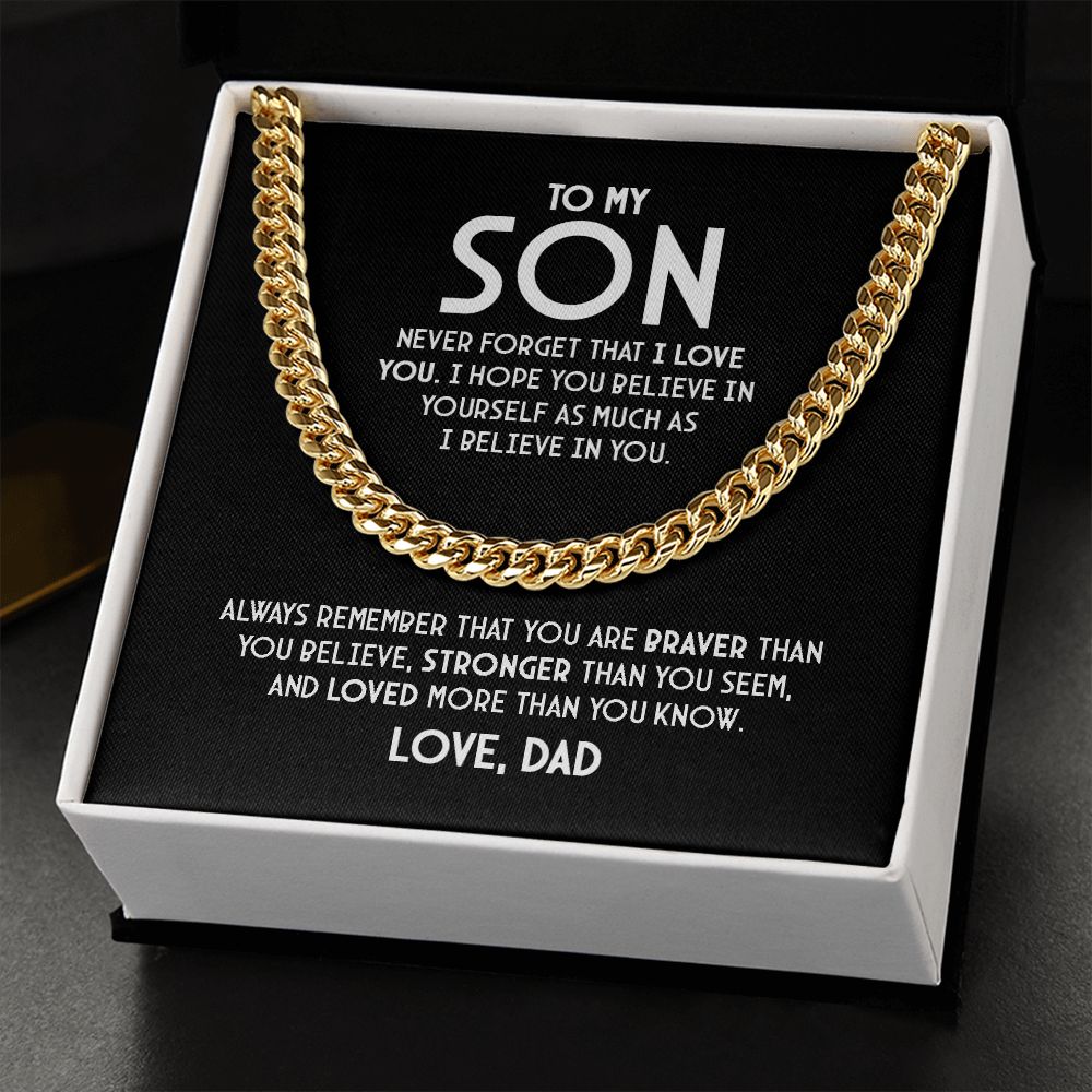 Para mi hijo - Nunca olvides que te amo - Collar de cadena de eslabones cubanos