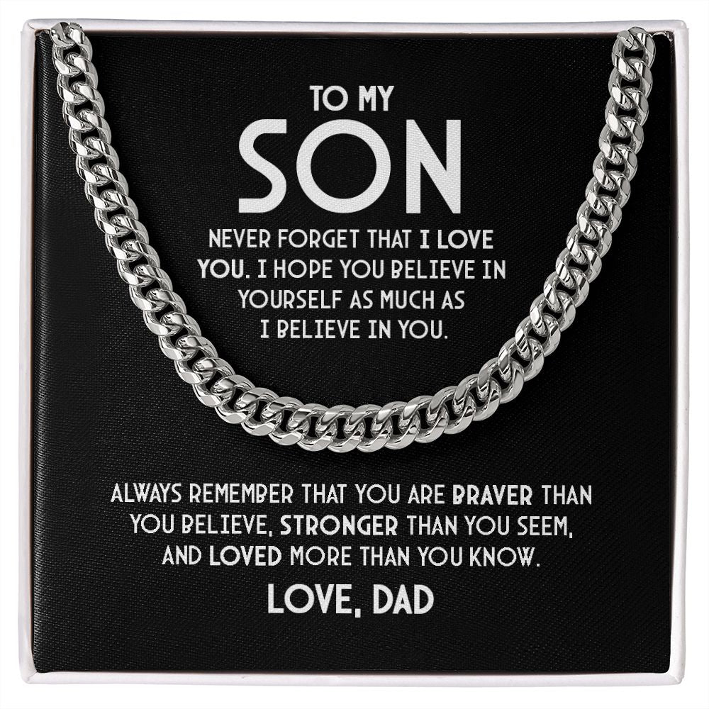 Para mi hijo - Nunca olvides que te amo - Collar de cadena de eslabones cubanos
