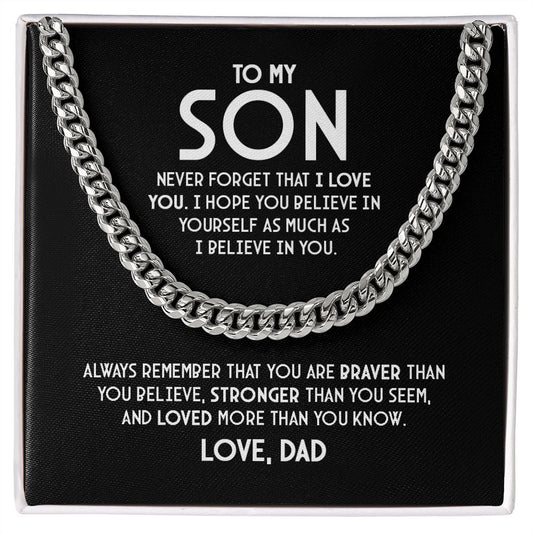 Para mi hijo - Nunca olvides que te amo - Collar de cadena de eslabones cubanos