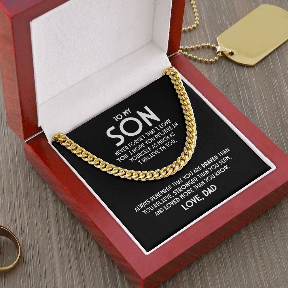 Para mi hijo - Nunca olvides que te amo - Collar de cadena de eslabones cubanos