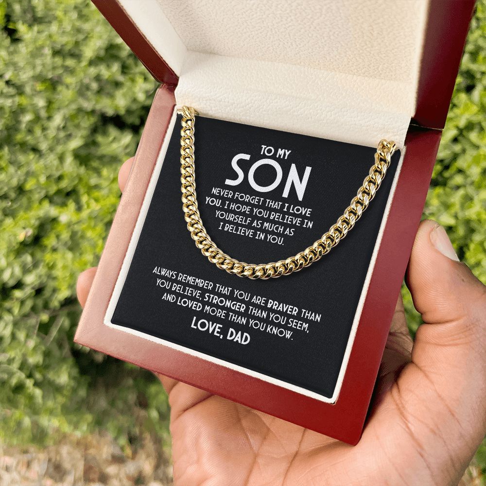 Para mi hijo - Nunca olvides que te amo - Collar de cadena de eslabones cubanos