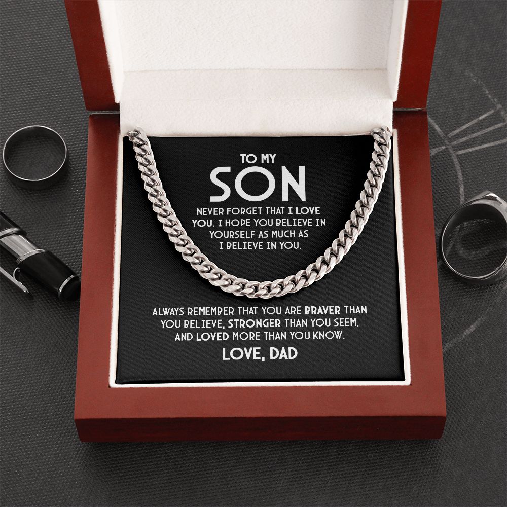 Para mi hijo - Nunca olvides que te amo - Collar de cadena de eslabones cubanos