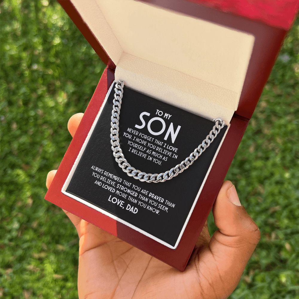 Para mi hijo - Nunca olvides que te amo - Collar de cadena de eslabones cubanos