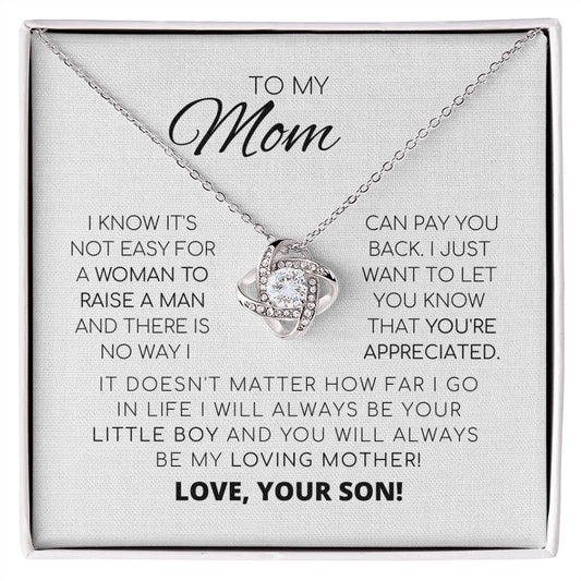 Para mi mamá: te aprecio. Collar con nudo de amor