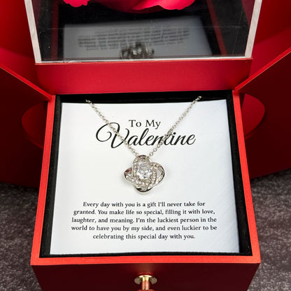 To My Valentine - Love Knot Necklace with Red Heart Rose Box
