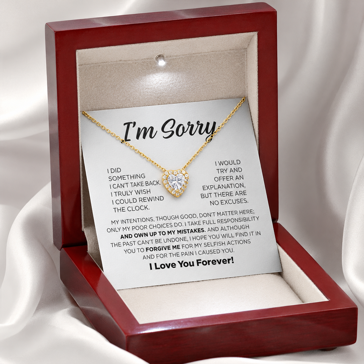 Apology Gift For Her - Forever Yours - Sparkling Heart Necklace