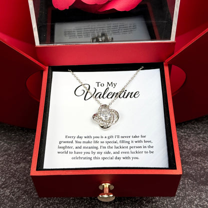 To My Valentine - Love Knot Necklace with Red Heart Rose Box