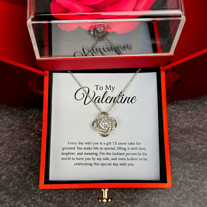 To My Valentine - Love Knot Necklace with Red Heart Rose Box
