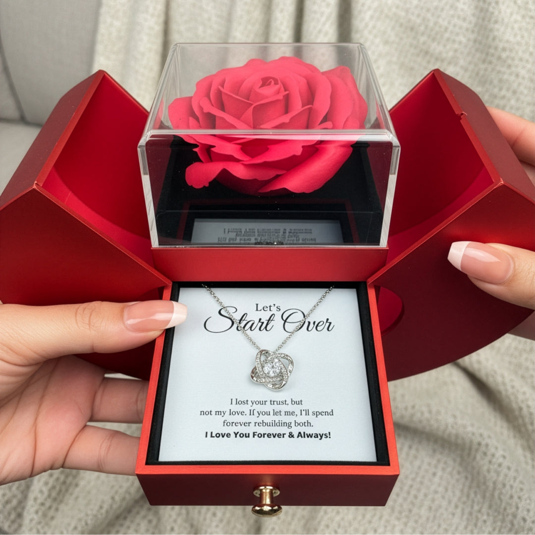 Let's Start Over - Love Knot Necklace with Red Heart Rose Box