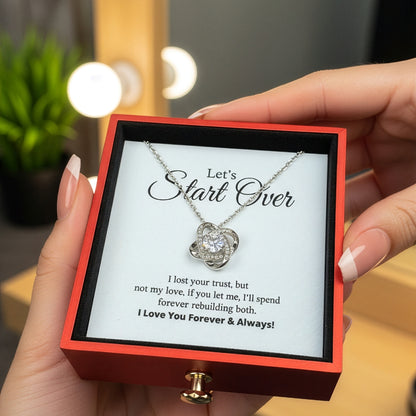 Let's Start Over - Love Knot Necklace with Red Heart Rose Box
