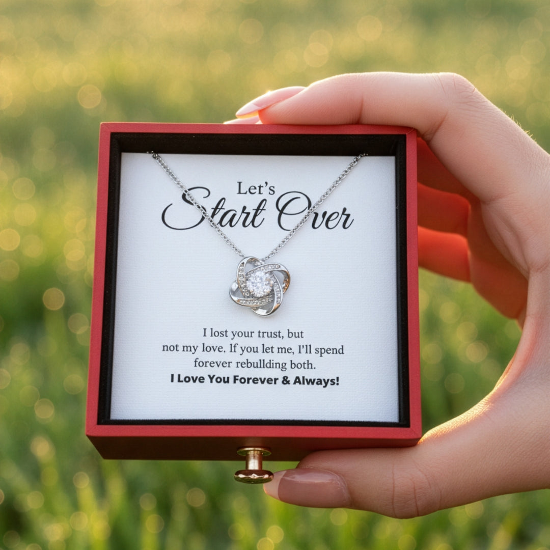 Let's Start Over - Love Knot Necklace with Red Heart Rose Box