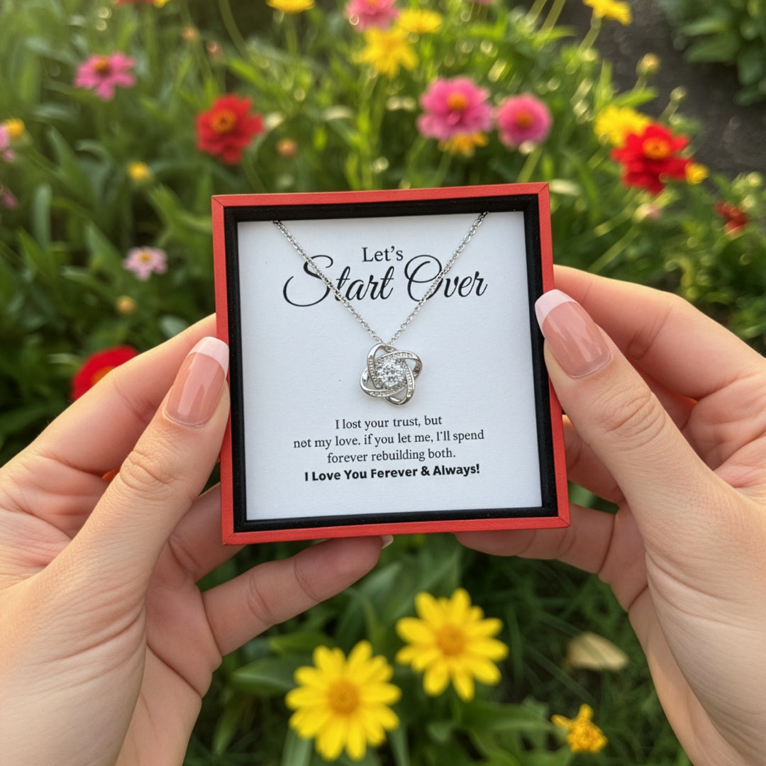 Let's Start Over - Love Knot Necklace with Red Heart Rose Box