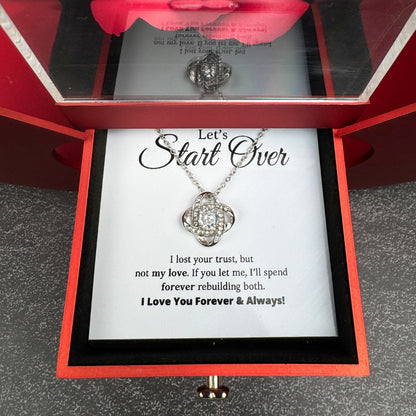 Let's Start Over - Love Knot Necklace with Red Heart Rose Box