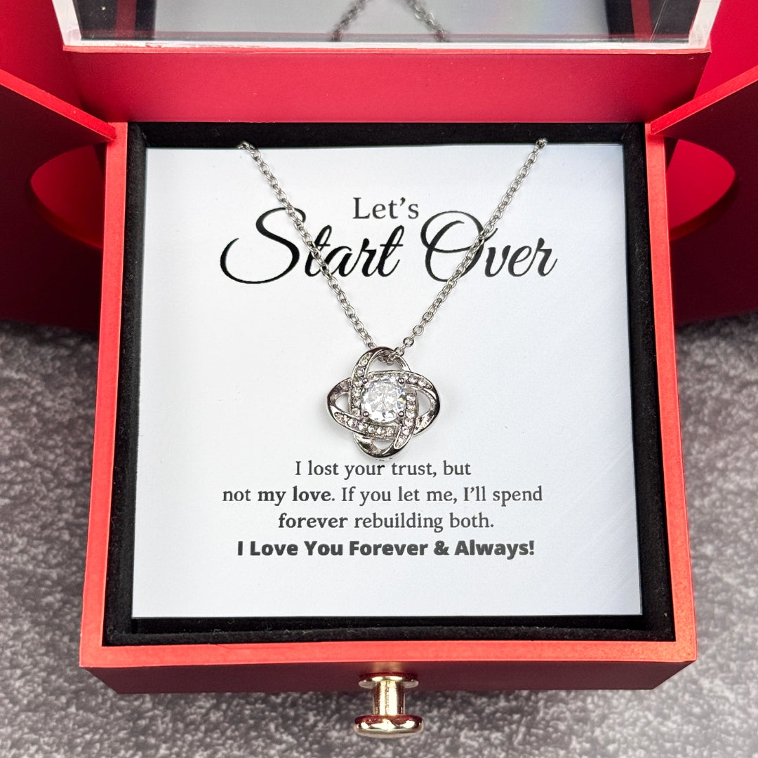 Let's Start Over - Love Knot Necklace with Red Heart Rose Box