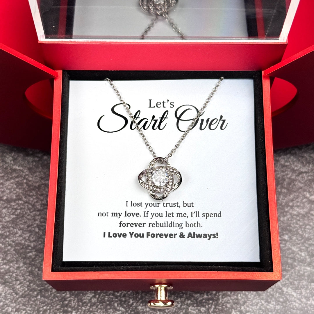Let's Start Over - Love Knot Necklace with Red Heart Rose Box