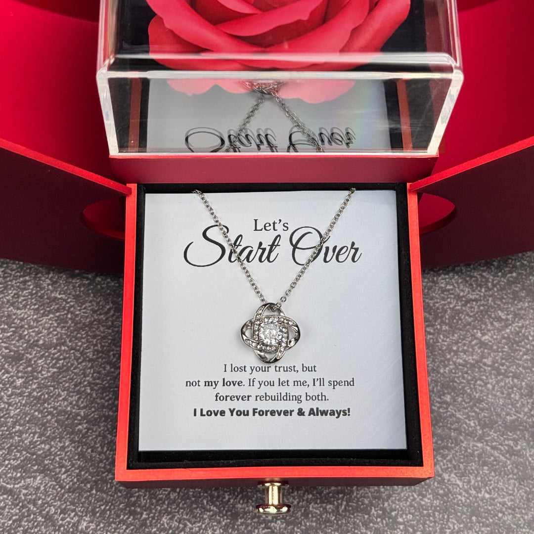 Let's Start Over - Love Knot Necklace with Red Heart Rose Box
