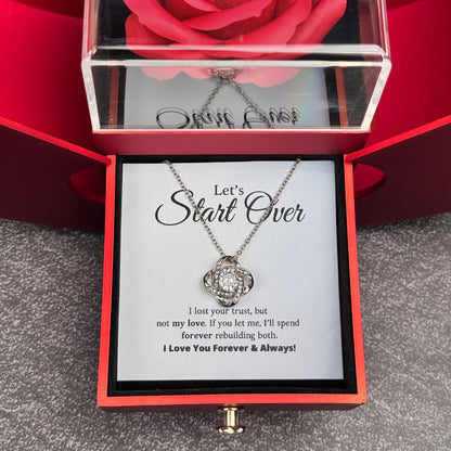 Let's Start Over - Love Knot Necklace with Red Heart Rose Box