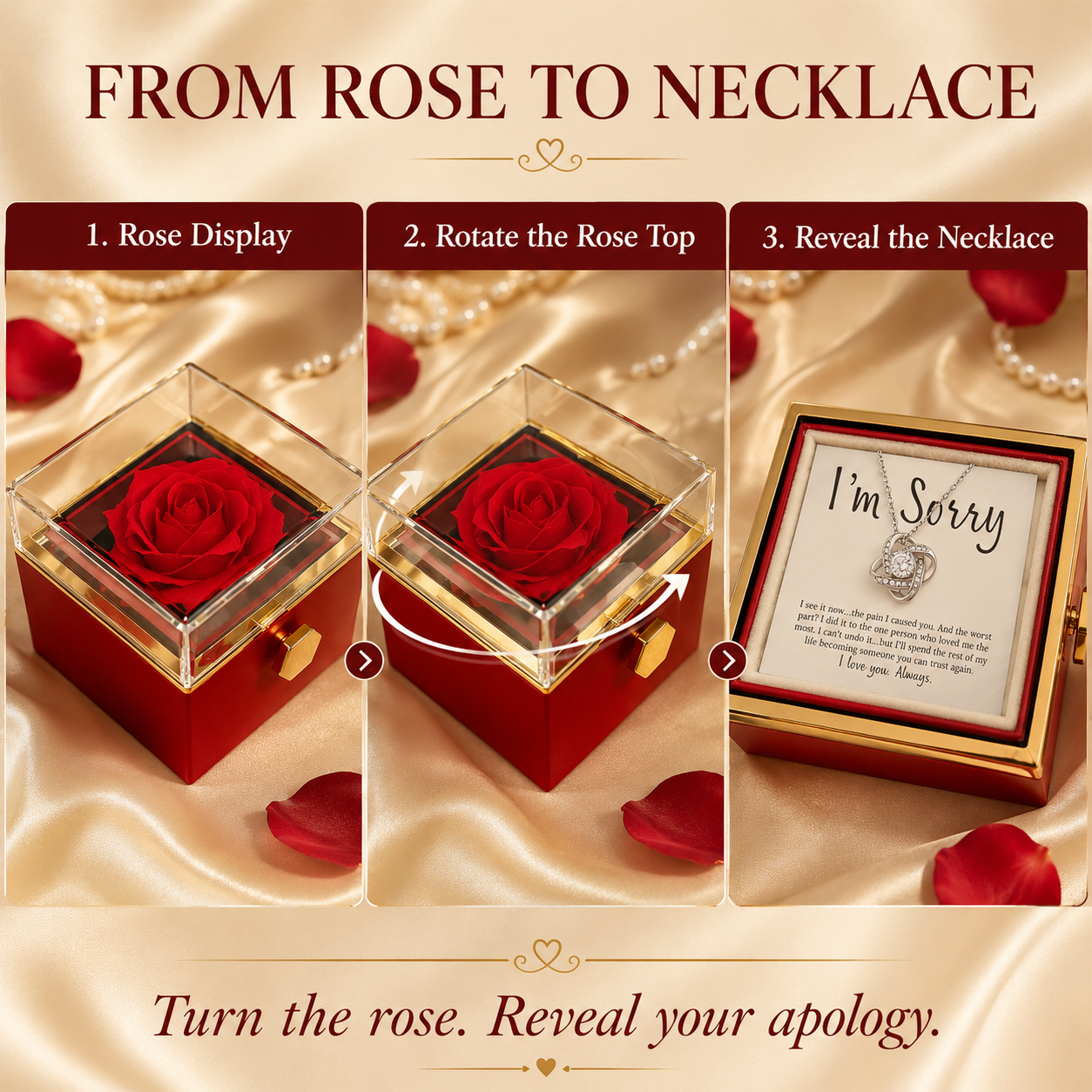 Apology Gift For Her - Love Knot with Rotating Rose Gift Box