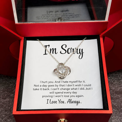 Apology Gift For Her - Love Knot Necklace with Red Heart Rose Box