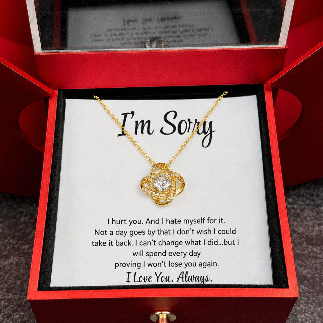 Apology Gift For Her - Love Knot Necklace with Red Heart Rose Box