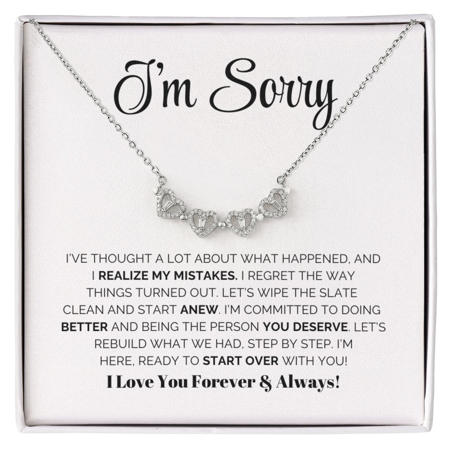 Apology Gift For Her - Let's wipe the slate  clean and start anew - Magnetic Hearts Necklace