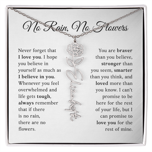 No Rain, No Flowers - Personalized Flower Name Necklace